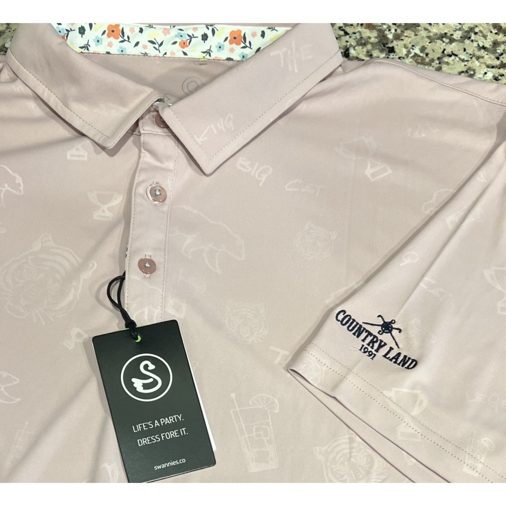 New Swannies Performance Crosby Golf Polo Shirt Pink Country Land Logo Men's XXL